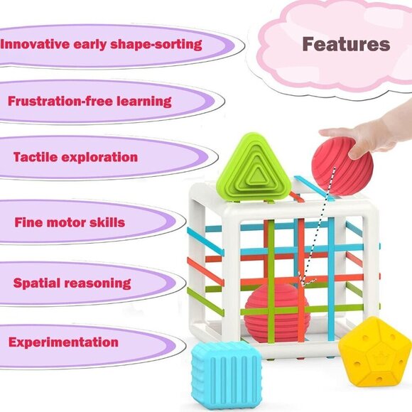 MINGKIDS Montessori cube Toys for 1 Year Old, Toy 6 Pc Multi Sensory Shapes. - Picture 4 of 8